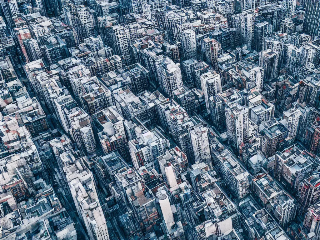 Image similar to drone view of a city, Brutalist architecture, sharp focus, digital art 4k