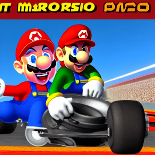 Image similar to video game screenshot of eminem in mario kart