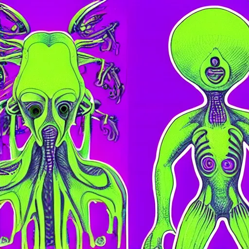 Image similar to evolution of aliens from a DMT realm