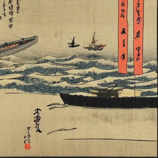 Prompt: a detailed painting of a tuna fishing port, a detailed painting by Ma Yuan, ukiyo-e, woodcut