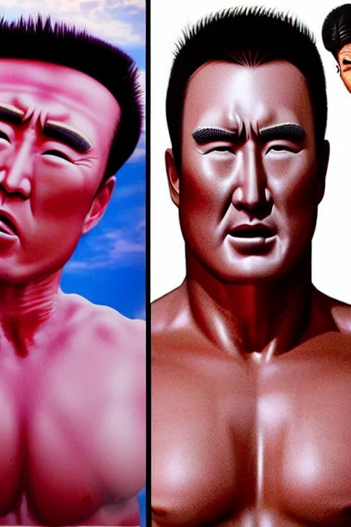 Image similar to hyperrealism billy herrington as north korean kim chen photography in style of alejandro jodorowsky and giger and araki nobuyoshi