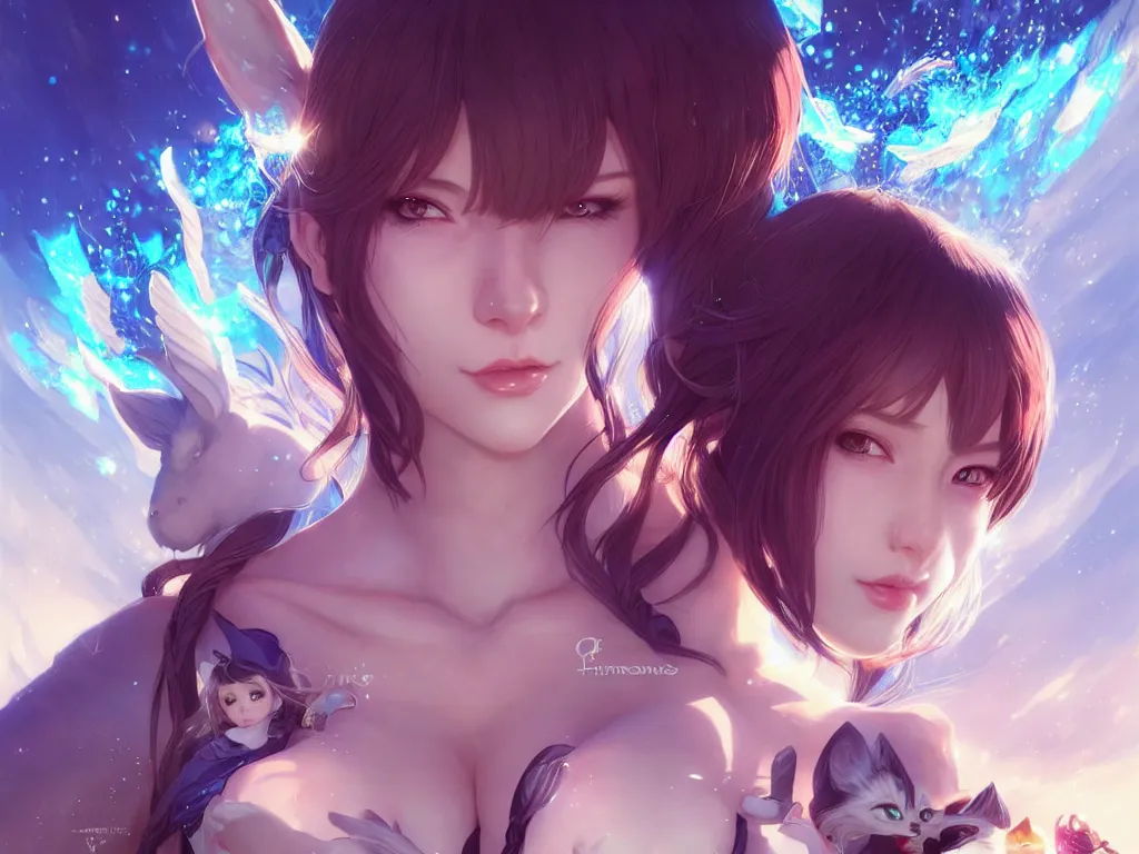Prompt: lovely summoner girl with her magical animal compaions, occlusion shadow, specular reflection, rim light, unreal engine, artgerm, artstation, art by hiroaki samura and ilya kuvshinov and ossdraws, high quality, intricate detailed 8 k, fantasy illustration, extremely beautiful and aesthetic shape of face and body, movie poster