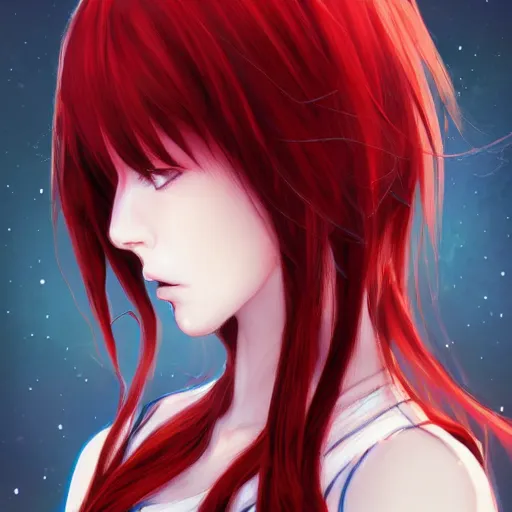 Image similar to full headshot portrait of a girl with long red hair, drawn by WLOP, by Avetetsuya Studios, attractive character, colored sketch anime manga panel, trending on Artstation