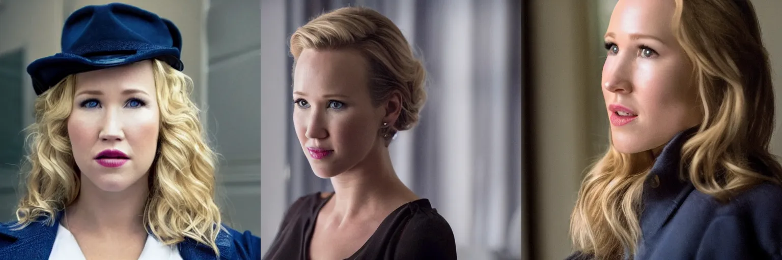 Prompt: close-up of Anna Camp as a detective in a movie directed by Christopher Nolan, movie still frame, promotional image, imax 70 mm footage