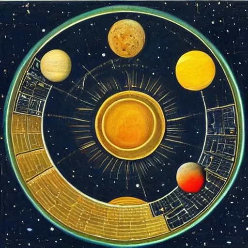 Image similar to A painting of Solar system by ancient Egyptians, high detailed