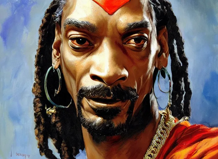 Image similar to a highly detailed beautiful portrait of snoop dogg as kratos, by gregory manchess, james gurney, james jean