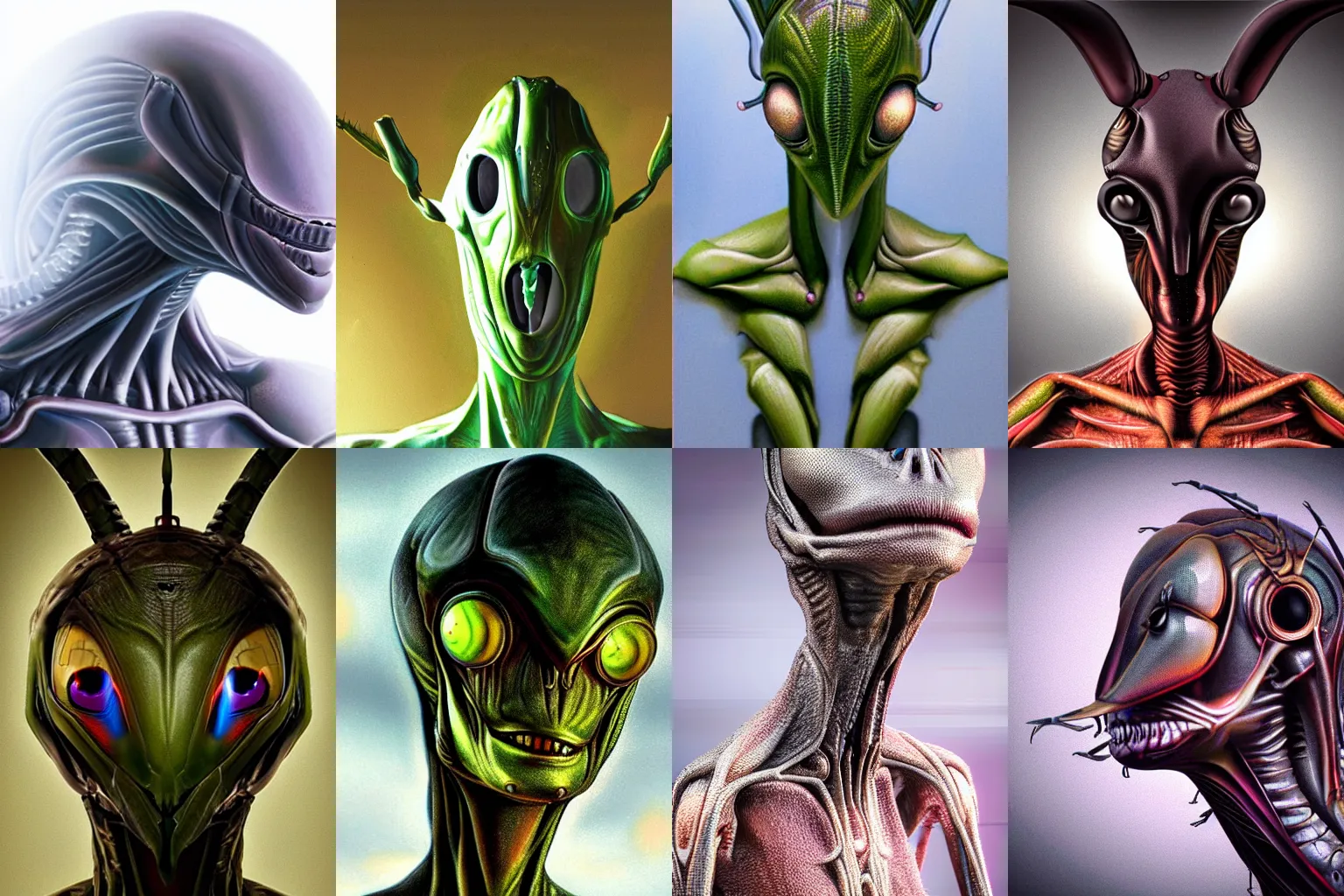 Prompt: organic alien in the form of mantis head, fullbody, hyperrealism, realistic photo, ultra detailed, surreal, heavy, technology, symmetrical front, dramatic lights, dark mood, horor