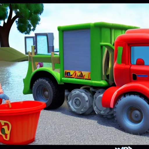 Prompt: pixar mom with a dump truck