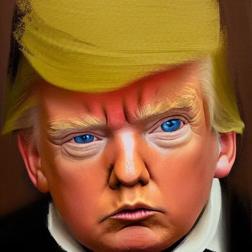 Prompt: portrait donald trump as a baby looking ashamed, fine art, award winning, subtle earthy tones, intricate, elegant, sharp focus, cinematic lighting, digital painting, 8 k concept art, by michael hussar and greg manchess and brom and z. w. gu, 8 k