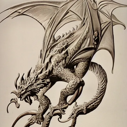 Prompt: a dragon by stanisław szukalski