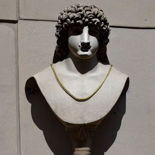 Prompt: antinous statue wearing venetian masquerade mask, symmetry, reflecting flower
