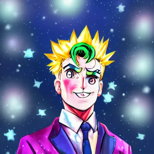 Image similar to yoshikage kira in a sailor moon outfit, digital painting, portrait, bokeh, moon in the background