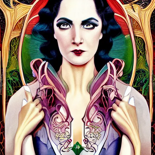 Image similar to an art nouveau, ( streamline moderne ), multi - ethnic and multi - racial portrait in the style of anna dittmann and donato giancola and virgil finlay. very large, clear, expressive, and intelligent eyes. symmetrical, centered, ultrasharp focus, dramatic lighting, photorealistic digital matte painting, intricate ultra detailed background.