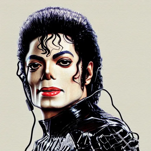 Image similar to photo of michael jackson wearing robot suit with wires and light, highly detailed, photorealistic, artstation, smooth