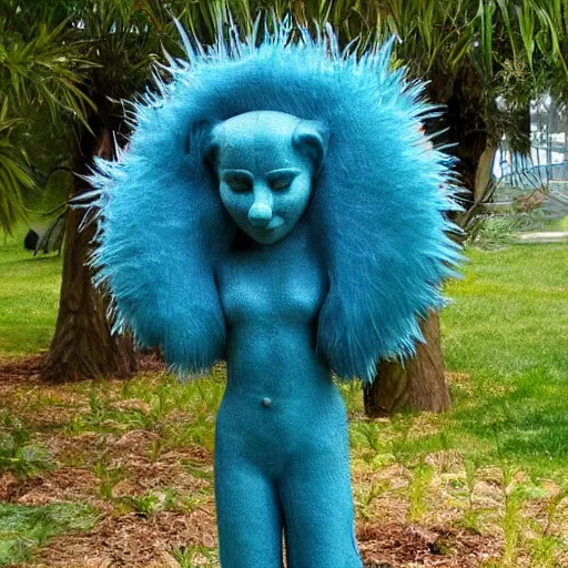 Prompt: a weird conterporary art sculpture from blue furr