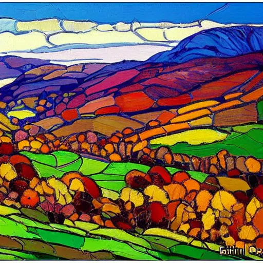 Prompt: beautiful autumnal scottish valley view by erin hanson