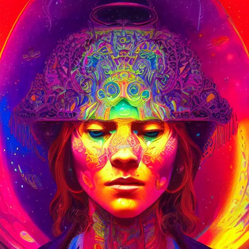 Image similar to An extremely psychedelic experience, colorful, surreal, dramatic lighting, cosmonaut, LSD, face, detailed, intricate, elegant, highly detailed, digital painting, artstation, concept art, smooth, sharp focus, illustration, art by Sam Spratt, Dan Mumford, Artem Demura and Alphonse Mucha