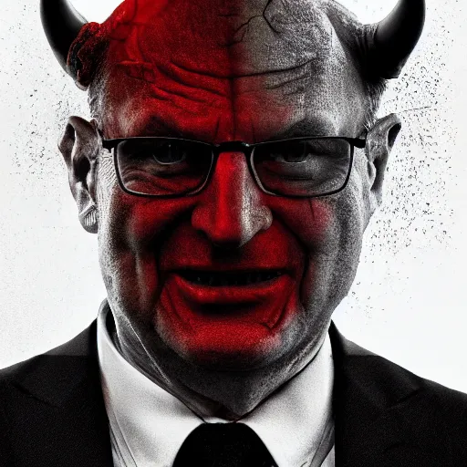 Prompt: avram glazer as the devil reincarnate, owner of manchester united football club, portrait, pure evil, devils horns, avram glazer, satan, hell, 8 k, hyperrealism, symmetry, cinematic lighting - h 1 0 2 4