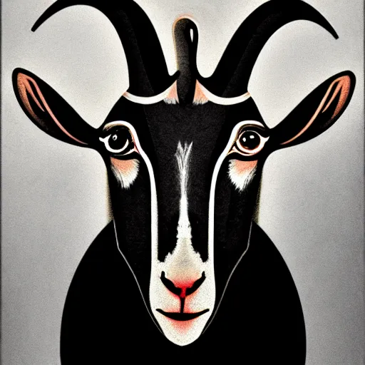 Image similar to detailed portrait of vladimir putin in the form of a goat with a pentagram on the background