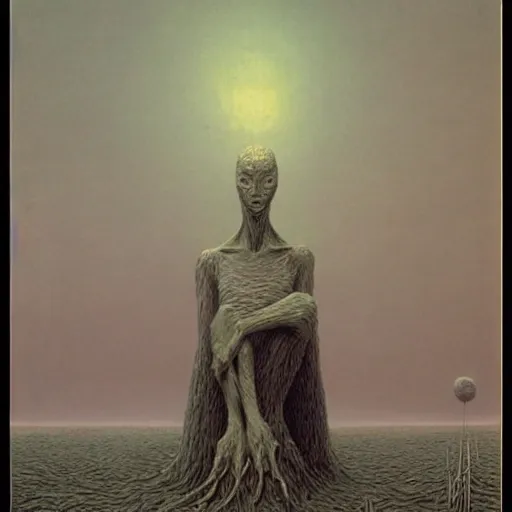 Prompt: the creature calls out by Zdzisław Beksiński