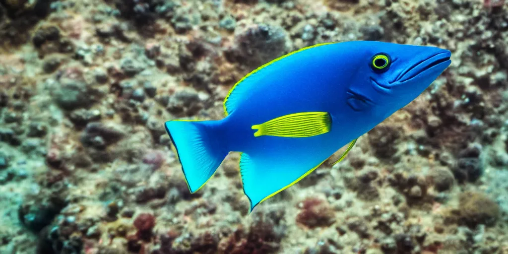 Image similar to low - angle medium shot of an steampunk ( tetrapod blue tang fish ) from the future on its first day of driver's ed learning to parallel park. 8 k, 4 k, hq, 3 d render, digital art, dramatic lighting, comedy, science fiction, hyper realistic, ultra detailed. style of arrival, fifth element.