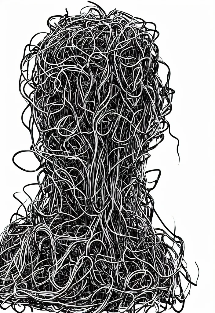 Prompt: a portrait of a spaghetti monster with 100 human heads, flat design, screen print, 8k unreal engine