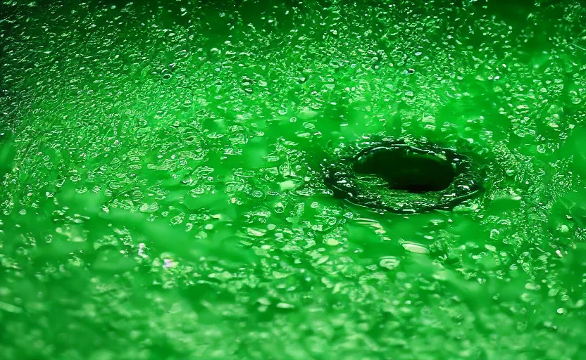 Image similar to beautiful green liquid, green oozing pool pit, cinematic lighting, various refining methods, micro macro autofocus, ultra definition, award winning photo