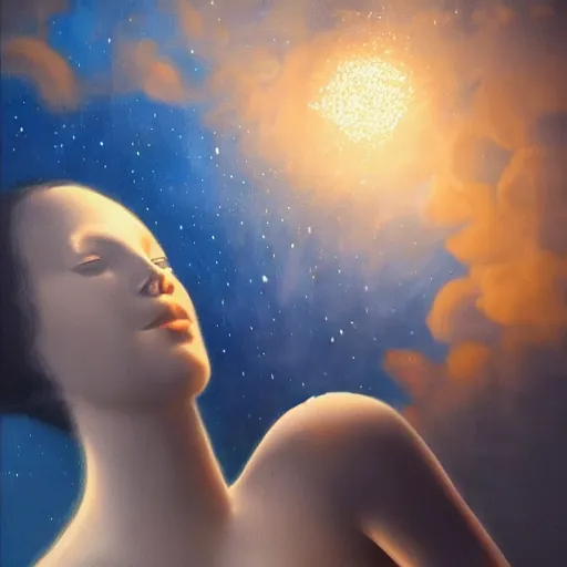 Prompt: artifical intelligence uplifting mankind into a golden age, dramatic lighting, art by fresco, mural painting, polished, celestial, inspiring, cinimatic composition, hyper realistic, 4 k high quality