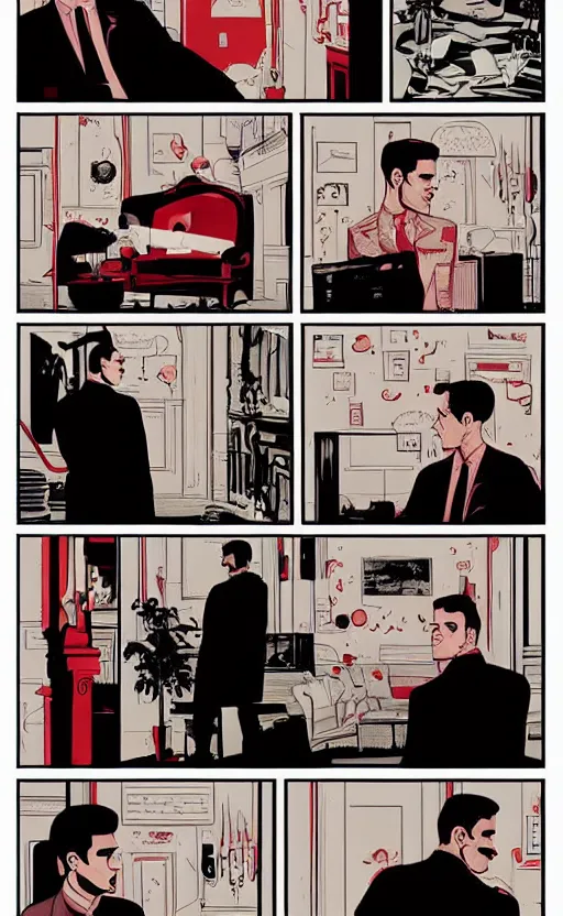 Image similar to Surreal Twin Peaks comic page of Dale Cooper in the Red Room by Tomer Hanuka