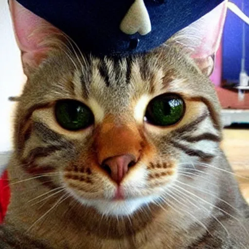 Prompt: magical cat wearing a silly hat