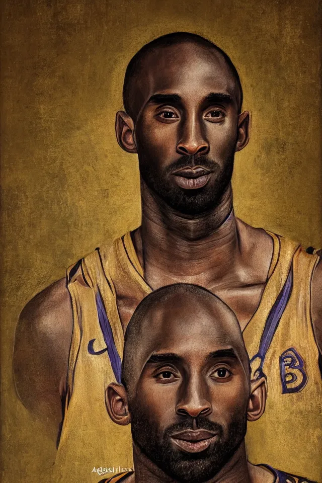 Prompt: centered detailed portrait of kobe bryant, by anguissola, sofonisba, 4 k hd wallpaper. premium prints available.