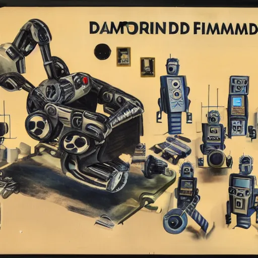 Prompt: robot dimantled, disassembled