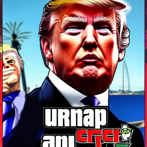 Image similar to donald trump, gta v, cover art by stephen bliss, boxart, loading screen, artstation, digital art