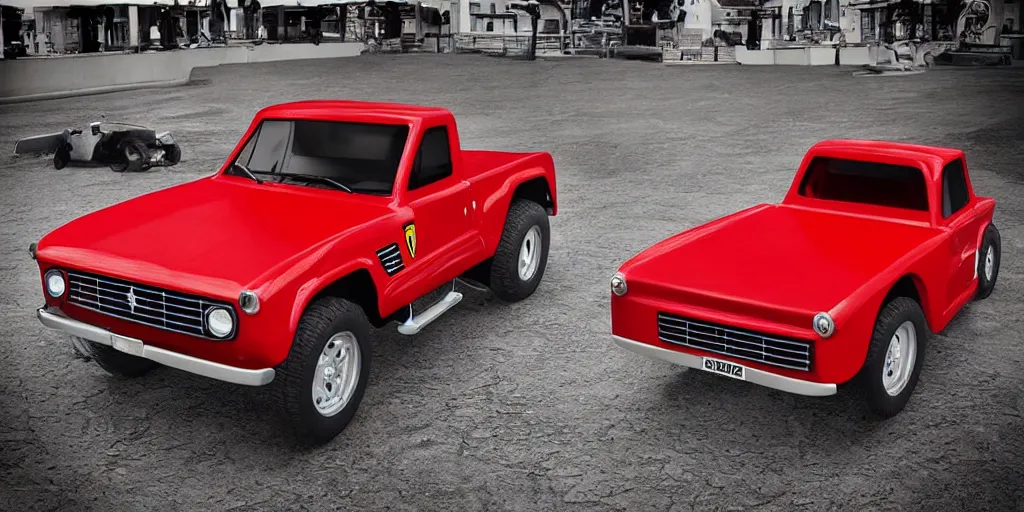 Prompt: “Ferrari Pickup Truck, 4K, ultra realistic”