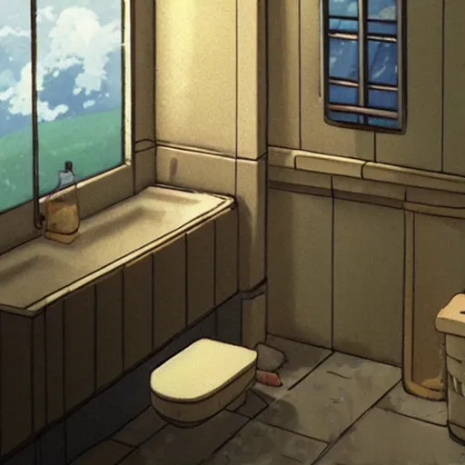 Image similar to bathroom, slice of life anime, anime scenery by Makoto shinkai