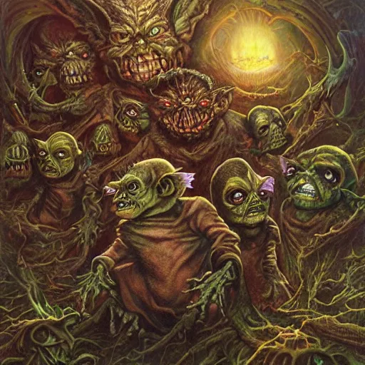 Image similar to goblins, ghouls, and gremlins. art by tomasz alen kopera and glenn fabry.