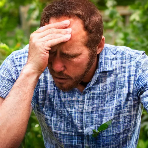 Image similar to a 4 5 years old man, depressed, drinking ginger beer