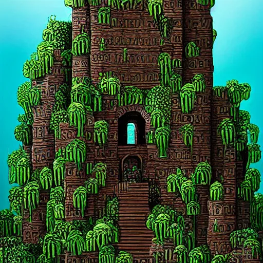 Prompt: ruined tower covered in creepers, beautiful, intricate, detailed, digital art