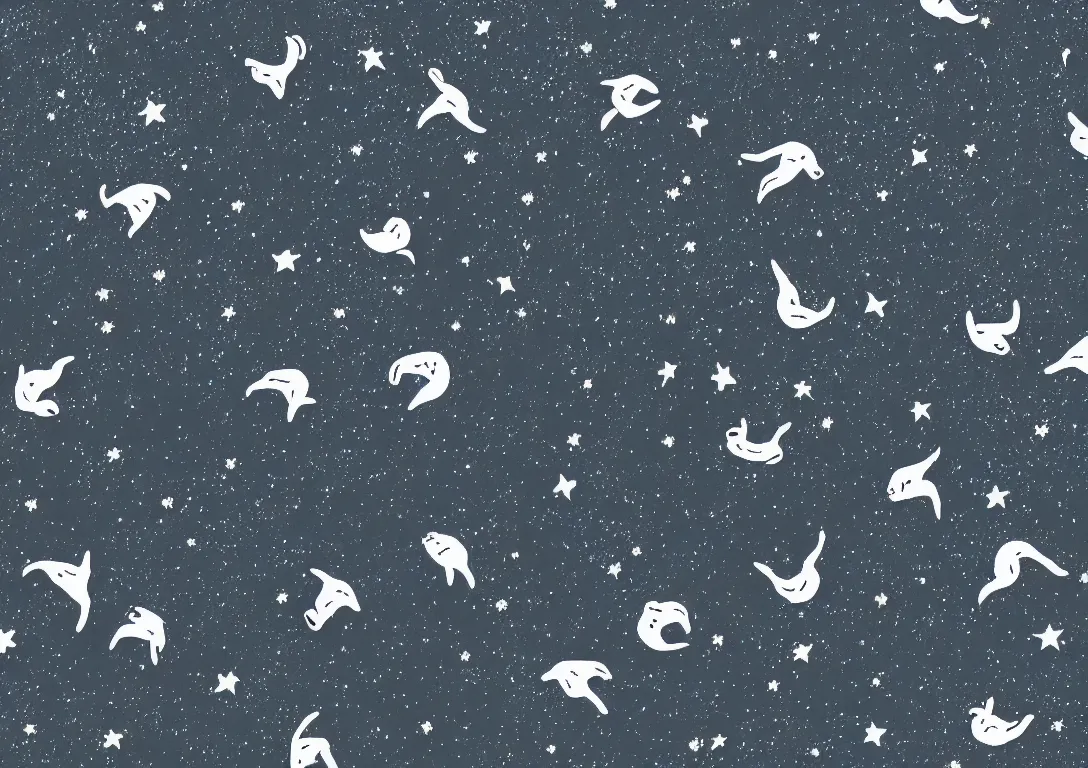 Prompt: running rabbit constellation, black night sky background, hayao miyazaki style