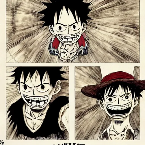 Image similar to [ luffy mustache ] ( by kim jung gi ) ( by george morikawa ) ( by kentaro miura ) ( by eiichiro oda )