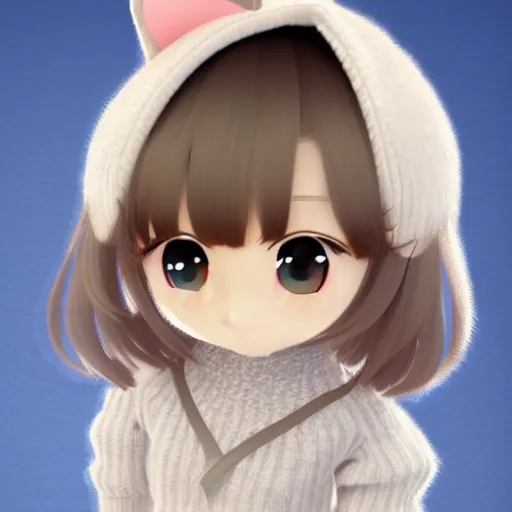 Prompt: cute fumo plush of a cat girl in a woolen sweater, anime girl, vray