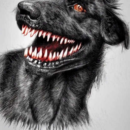 Image similar to venom dog version, ultra realistic, highly detailed, photorealism, scary, intricate detail, high res, textures, extremes, dark, twisted, black, wiry, superhero, antihero, powerful, teeth, licking tongue, dog, hair, german shepard