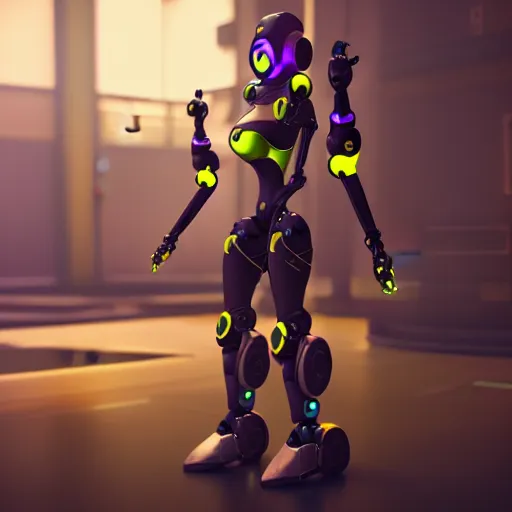 Prompt: a robot girl hero concept from overwatch, design, centered, ingame image, 4 k, octane render, unreal engine 5,