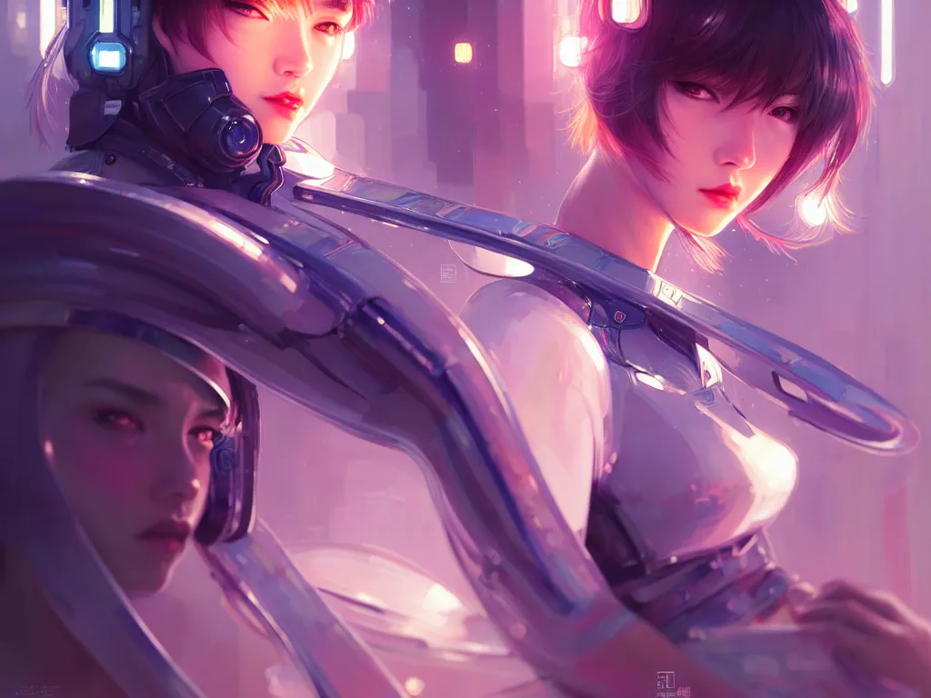 Image similar to portrait futuristic police girl, at future neon light tokyo rooftop night, ssci - fi and fantasy, intricate and very very beautiful and elegant, highly detailed, digital painting, artstation, concept art, smooth and sharp focus, illustration, art by tan zi and ayanamikodon and alphonse mucha and wlop