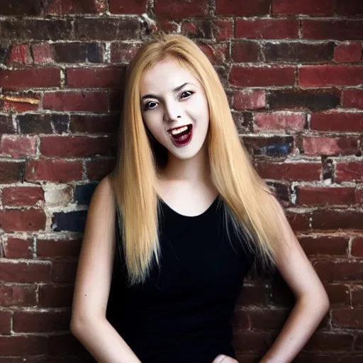 Image similar to young blonde woman with long fangs