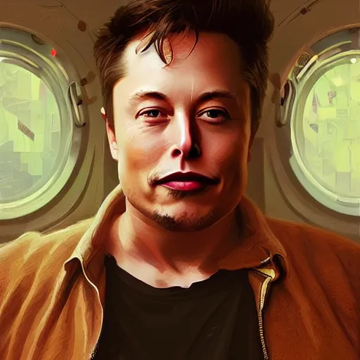 Prompt: Portrait of elon musk smoking pot in joe rogans podcast, intricate, highly detailed, digital painting, artstation, concept art, smooth, sharp focus, art by artgerm and greg rutkowski and alphonse mucha