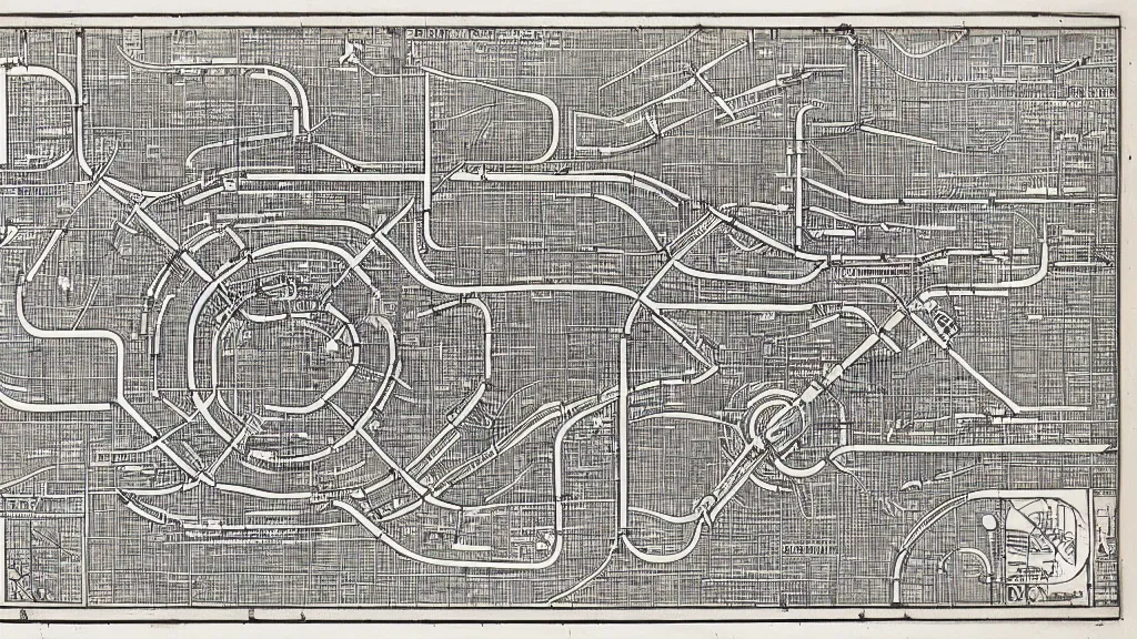 Prompt: blueprint marked hell subway map