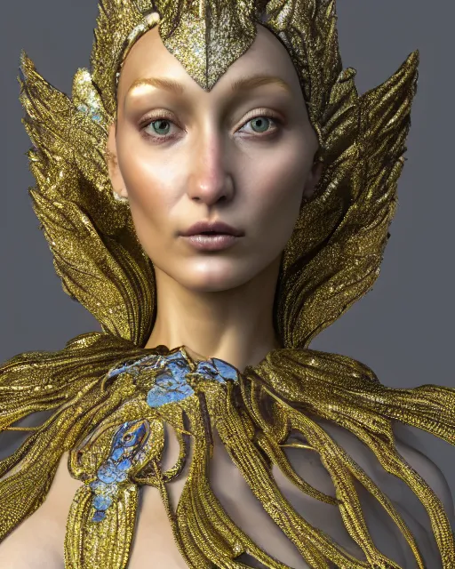 Image similar to a highly detailed metahuman 4 k close up render of an alien goddess bella hadid statue in iris van herpen dress schiaparelli in diamonds crystals swarovski and jewelry iridescent in style of alphonse mucha gustav klimt trending on artstation made in unreal engine 4