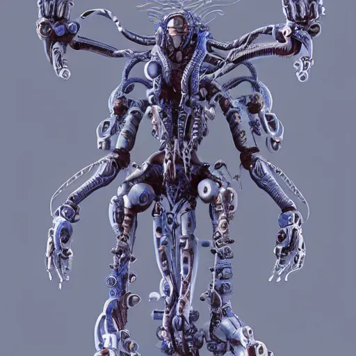 Image similar to a mech version of medusa, with four arms very symmetrical, highly detailed, by vitaly bulgarov, by joss nizzi, by ben procter, by steve jung, concept art, sil, quintessa, transformers, concept art world, pinterest, artstation, keyshot, unreal engine