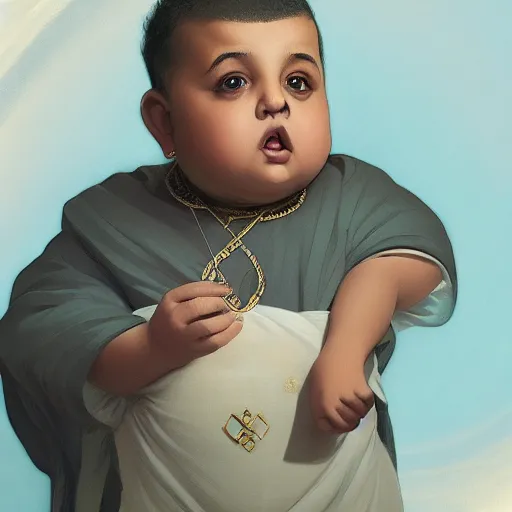 Image similar to symmetry portrait of chubby baby dj khaled, elegant, highly detailed, digital painting, artstation, concept art, smooth, sharp focus, illustration, art by artgerm and greg rutkowski and alphonse mucha